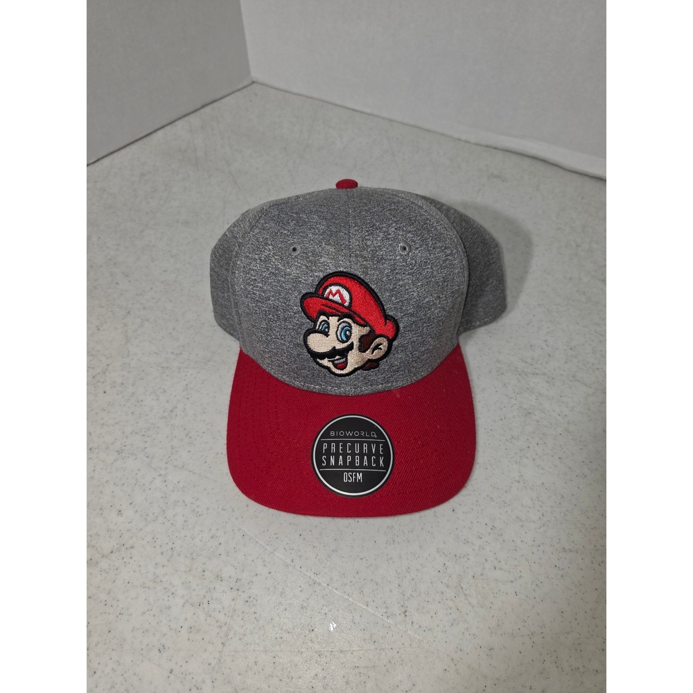Bioworld Super Mario Snapback Hat Adult OSFM Grey Red Good Embroidered Nintendo